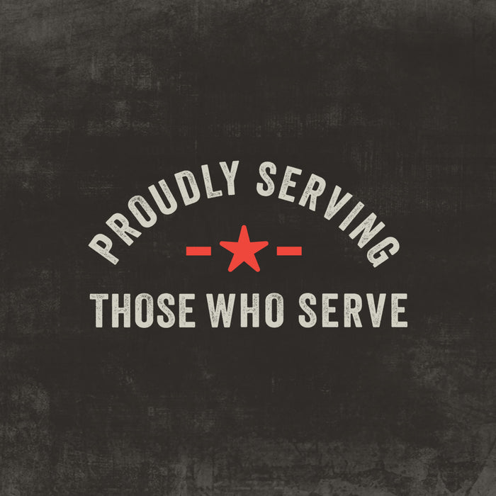 An illustration with the text Proudly Serving Those Who Serve, representing the brand values of Mission Bbq Texas Twang Bold Barbecue Sauce Plastic Squeeze Bottle 14.5 Oz.