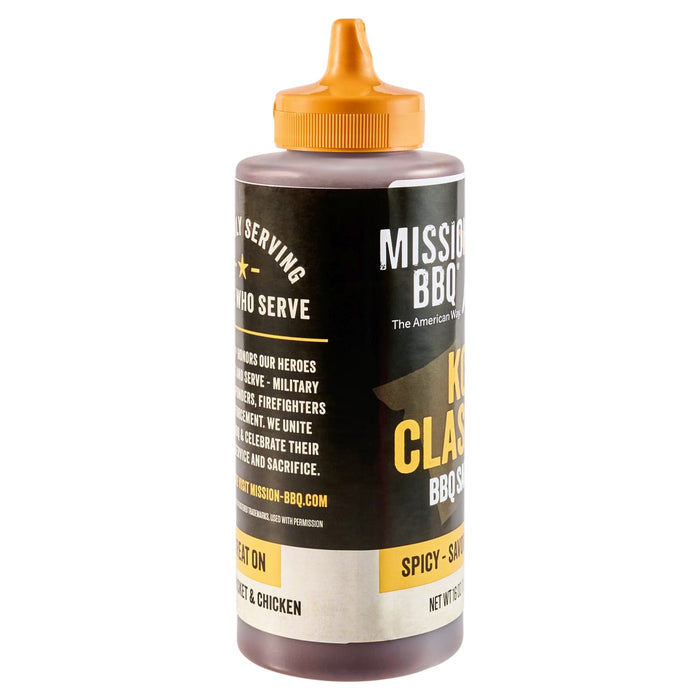 A bottle of Mission BBQ Classic BBQ Sauce.