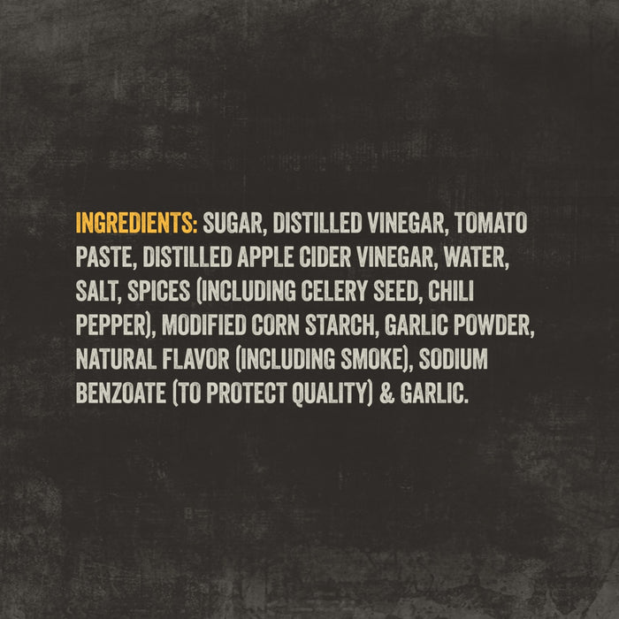 The ingredients list for Mission Bbq Kc Classic Bold Barbecue Sauce Plastic Squeeze Bottle 16 Oz is displayed, featuring sugar, distilled vinegar, and tomato paste as the primary components.