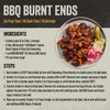 An infographic recipe card for BBQ Burnt Ends lists McCormick Grill Mates Seasoning and Mission Bbq Kc Classic Bold Barbecue Sauce Plastic Squeeze Bottle 16 Oz as key ingredients, next to a finished plate of the dish.