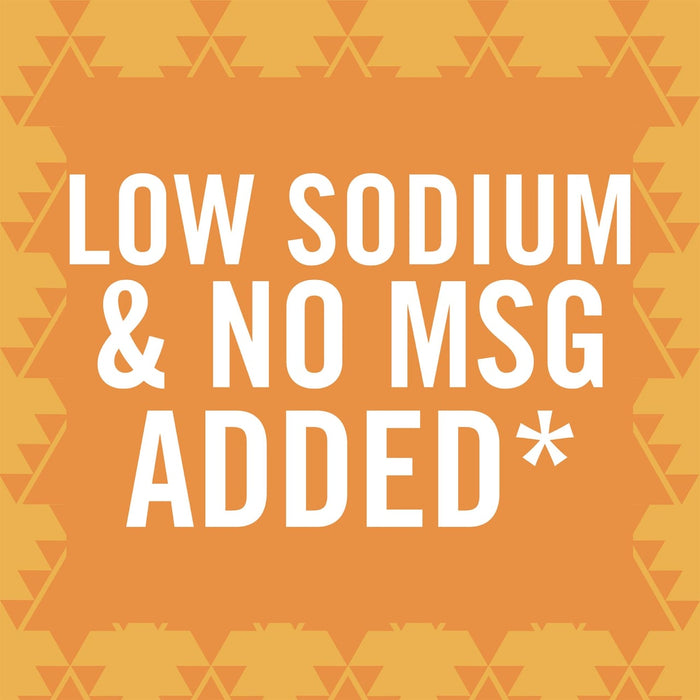 A graphic with a yellow background and white text that says Low Sodium &amp; No MSG Added*