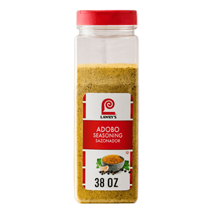 A container of Lawry's Adobo Seasoning, showcasing the product's packaging and branding.