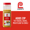 Lawry's Adobo Seasoning is shown with text that says it adds zip to tacos, guacamole, meatloaf and chili.