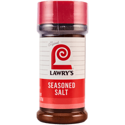 Bottle of Lawry's seasoned salt on a white background