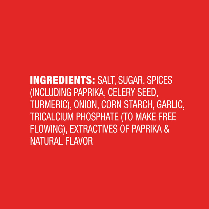 A list of ingredients for a product, including salt, sugar, spices, and natural flavor.