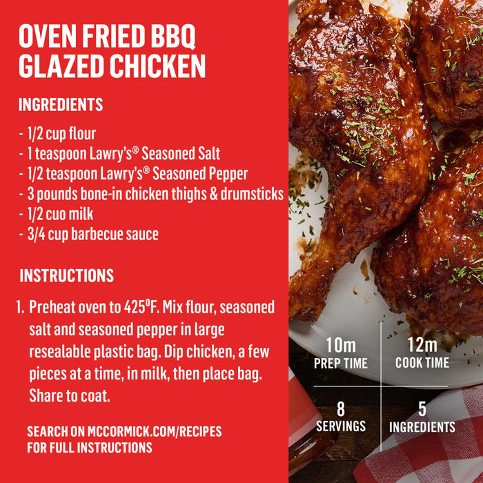 A recipe for oven fried BBQ glazed chicken with ingredients and instructions from McCormick.