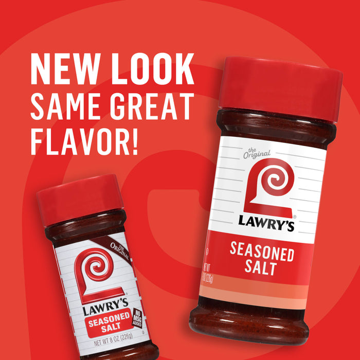 Two bottles of Lawry's Seasoned Salt, one with a new look and one with the original design.