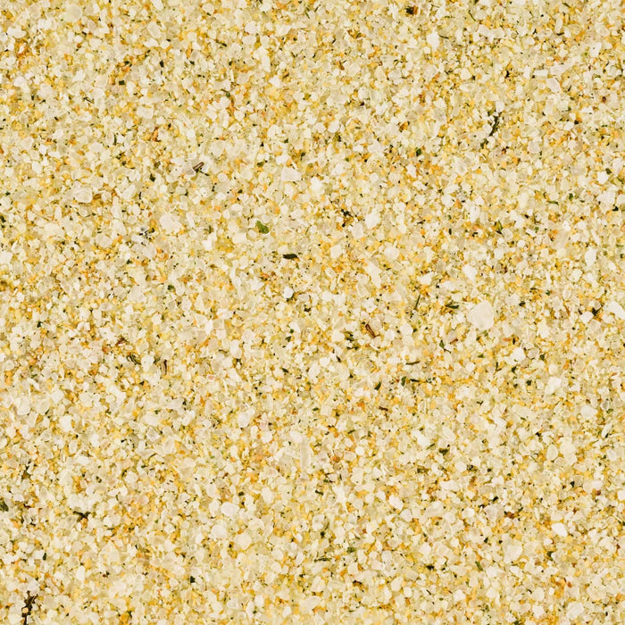 A close-up of a mixture of salt and herbs.