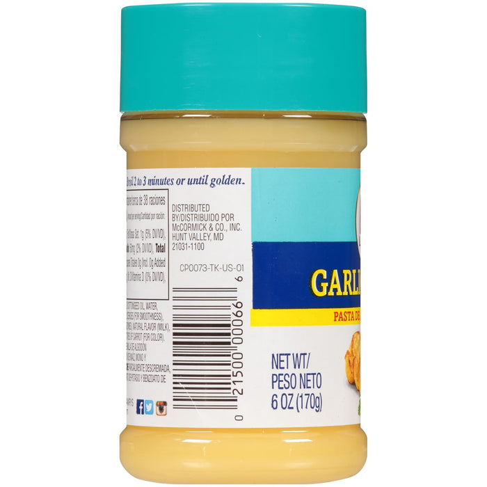 A jar of McCormick Garlic Pasta Spread.