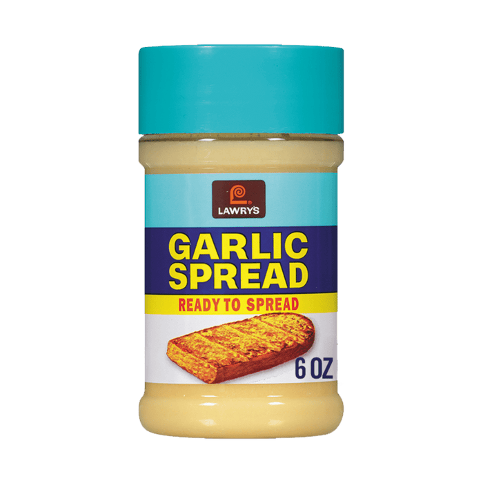 A container of Lawry's Garlic Spread is displayed.