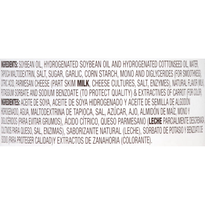 Ingredients list for a product containing soybean oil, milk, and other ingredients.