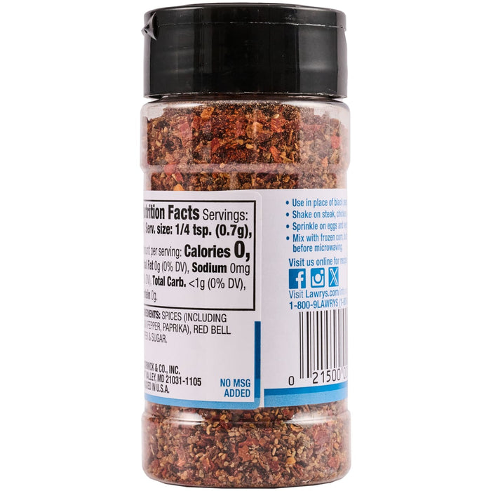A bottle of Lawry's Seasoning Salt with nutritional information and instructions for use.