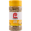 A bottle of Lawry's Lemon Pepper with zest of lemon.