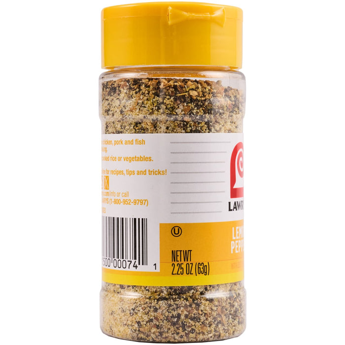 A bottle of Lawry's Lemon Pepper seasoning.