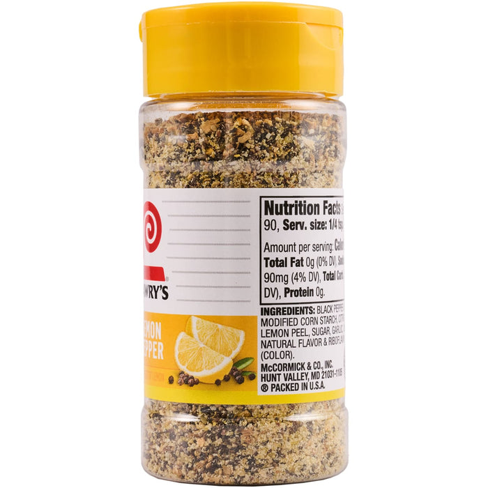 A bottle of McCormick Lemon Pepper seasoning.