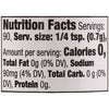 Nutrition facts label for a product with 0 calories per serving.