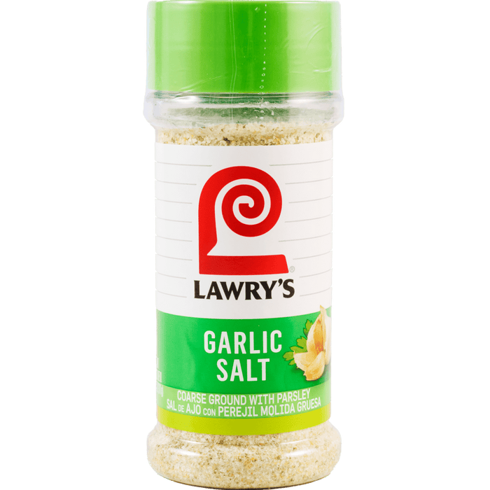 A container of Lawry's Garlic Salt.