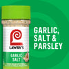 A jar of Lawry's Garlic Salt &amp; Parsley seasoning.