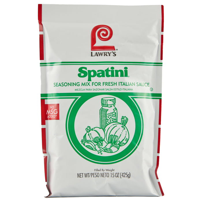 A Lawry's Spatini Seasoning Mix for Fresh Italian Sauce package.