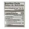 Nutrition facts label for a product with 15 calories per serving.