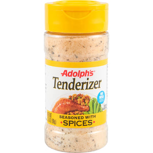 A yellow jar of Adolph's Tenderizer Seasoned with Spices.