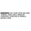 A list of ingredients for a product, including salt, sugar, spices, turmeric, onion, garlic, bromelain, paprika, and natural flavor.