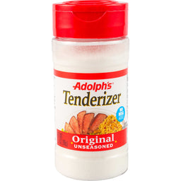 A plastic jar of Adolph's Original Unseasoned Tenderizer.