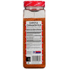 A McCormick for Chefs Chipotle Cinnamon Rub spice jar with nutrition facts and ingredients.
