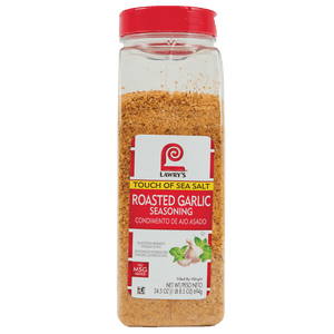 A Lawry's Touch of Sea Salt Roasted Garlic Seasoning jar.