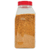 A glass jar with a red lid filled with a brown spice blend.
