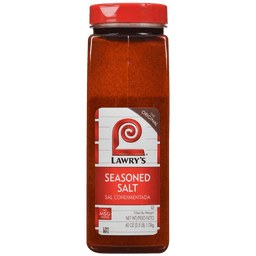 ["A red plastic jar of Lawry's Seasoned Salt."]
