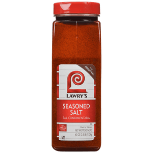 ["A red plastic jar of Lawry's Seasoned Salt."]