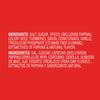 The image shows the ingredient list for a food product, including salt, sugar, spices, paprika, celery seed, turmeric, onion, cornstarch, garlic, tricalcium phosphate, and natural flavor.