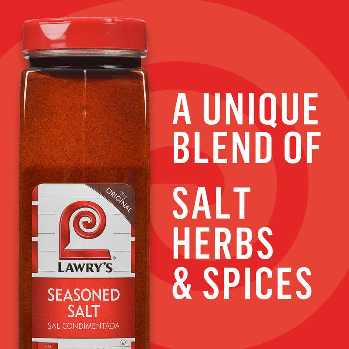 A bottle of Lawry's Seasoned Salt, a unique blend of salt, herbs, and spices.