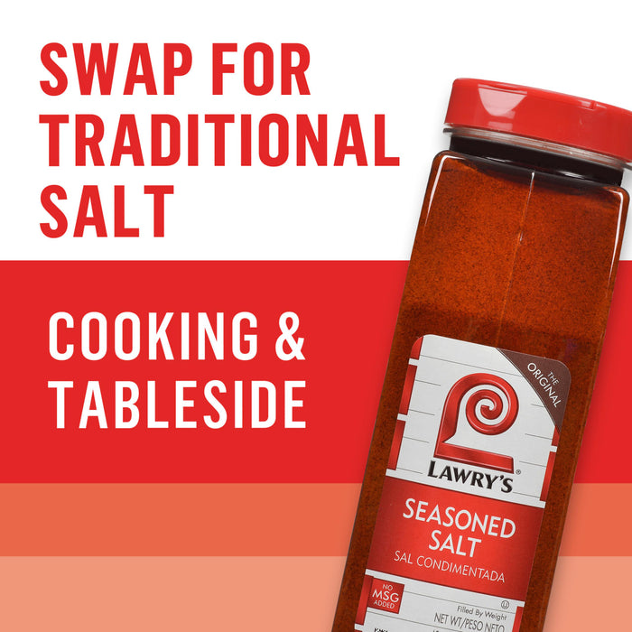Lawry's Seasoned Salt is shown as a swap for traditional salt, suitable for cooking and tableside use.