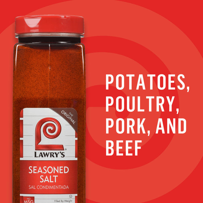 Lawry's Seasoned Salt is recommended for potatoes, poultry, pork, and beef.