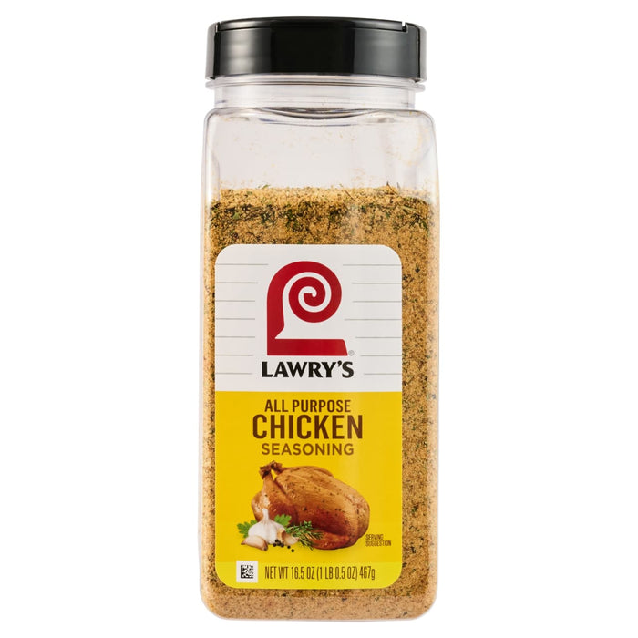 A jar of Lawrys All Purpose Chicken Seasoning.