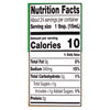 ['Nutrition facts label for a product with 10 calories per serving.']