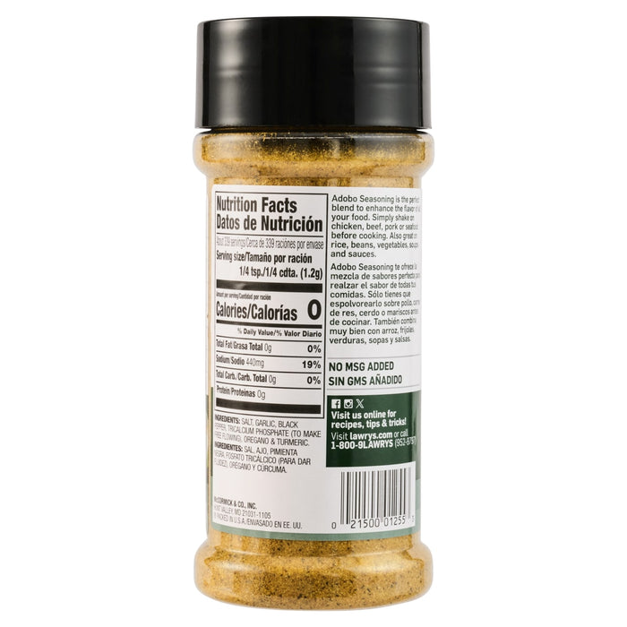 A bottle of spice blend with a nutrition facts label on the back.