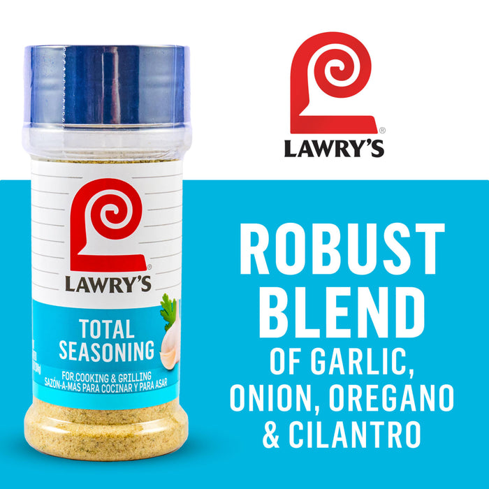 Lawry's Total Seasoning is a robust blend of garlic, onion, oregano, and cilantro.