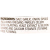 The ingredient list includes salt garlic onion spices (including oregano parsley celery seed cilantro) yeast extract silicon dioxide and calcium stearate.