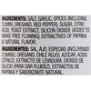 The image shows the ingredient list for a spice blend, including salt, garlic, cumin, oregano, red pepper, sugar, citric acid, yeast extract, silicon dioxide, paprika extractives, and natural flavor.