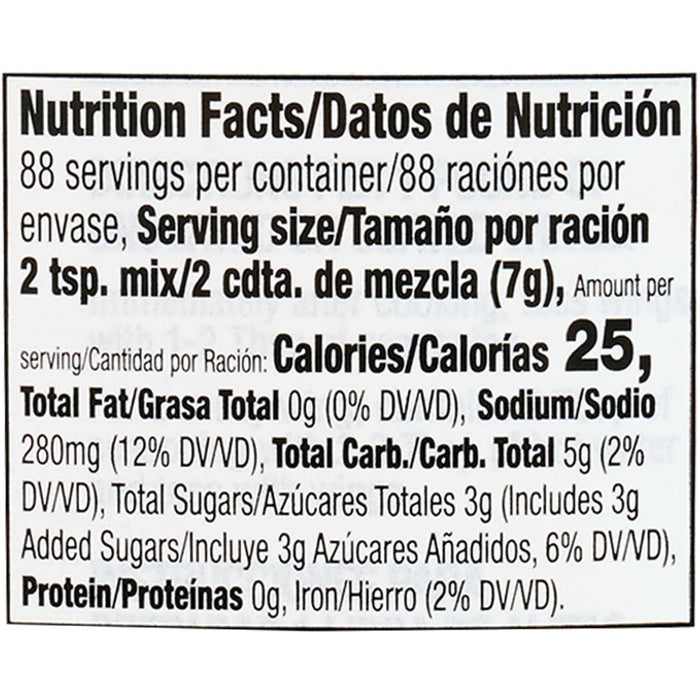 Nutrition facts label for a food product.