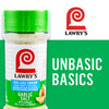 A container of Lawry's Garlic Salt with the words Unbasic Basics on a green background.