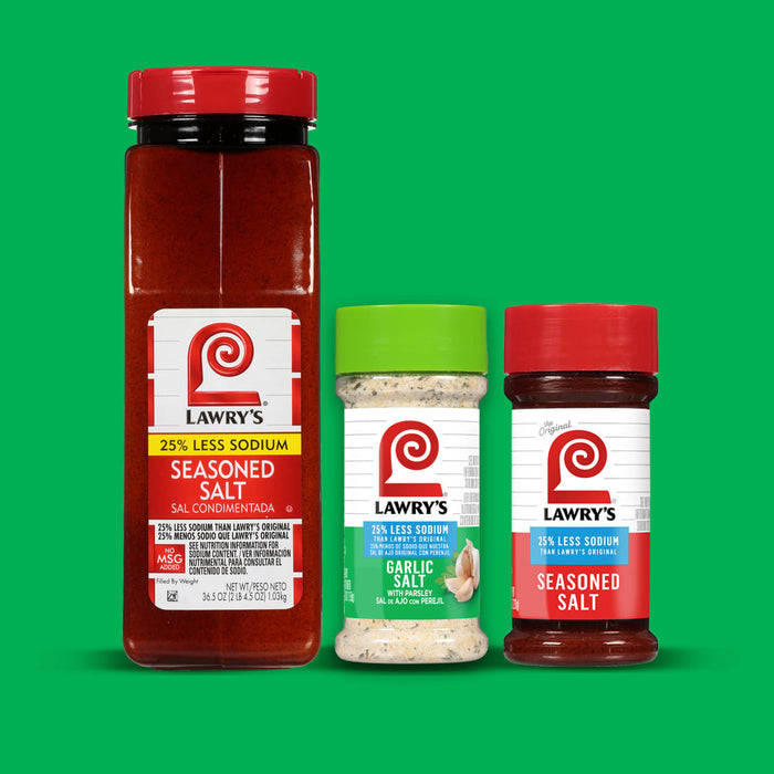 A collection of Lawry's seasoned salt products in various sizes.