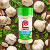 A container of Lawry's Garlic Salt is surrounded by fresh garlic bulbs and parsley.