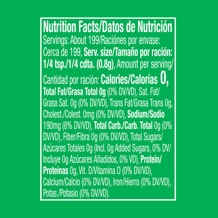 A nutrition facts label shows that the product contains zero calories.