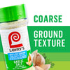 A container of Lawry's Garlic Salt with a coarse ground texture is displayed.