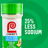 A container of Lawry's 25% Less Sodium Garlic Salt.