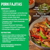 Recipe card for Pork Fajitas featuring McCormick's Chili Powder and Ground Cumin.